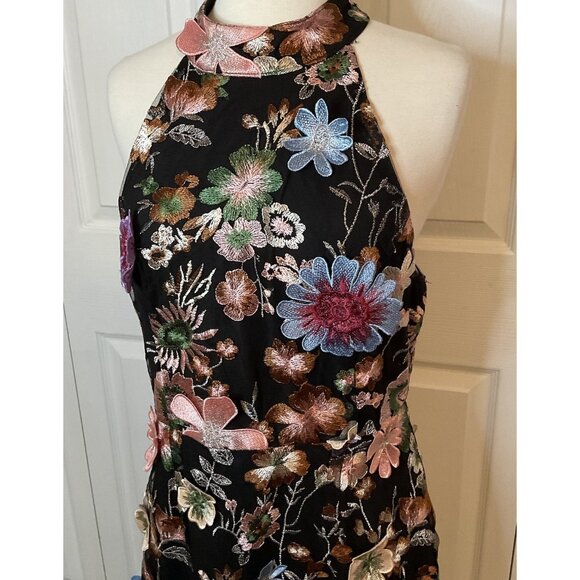 Entro Black 3D Flowers Floral Statement Dress Size Large New - Picture 2 of 6